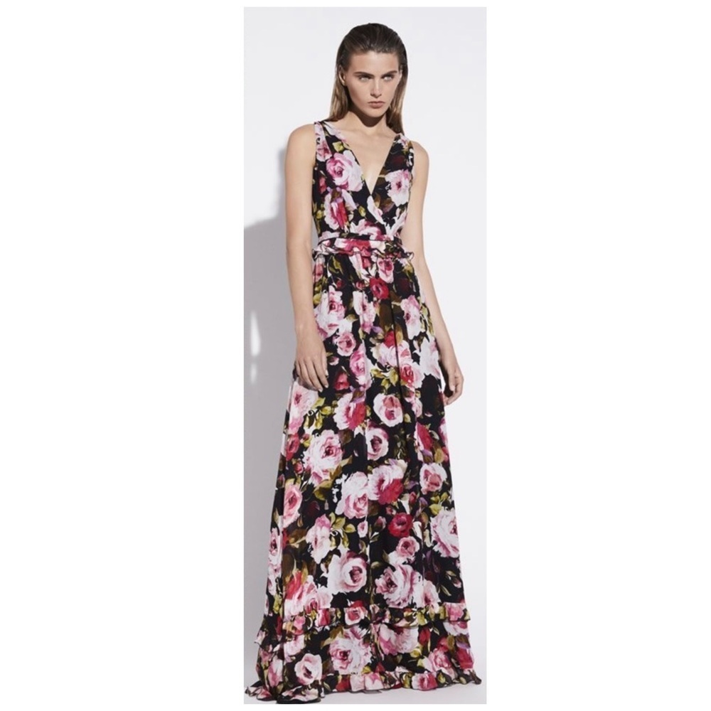 LIU JO Milano Romantic Flowy Floral Chiffon Maxi Velvet Rose XS